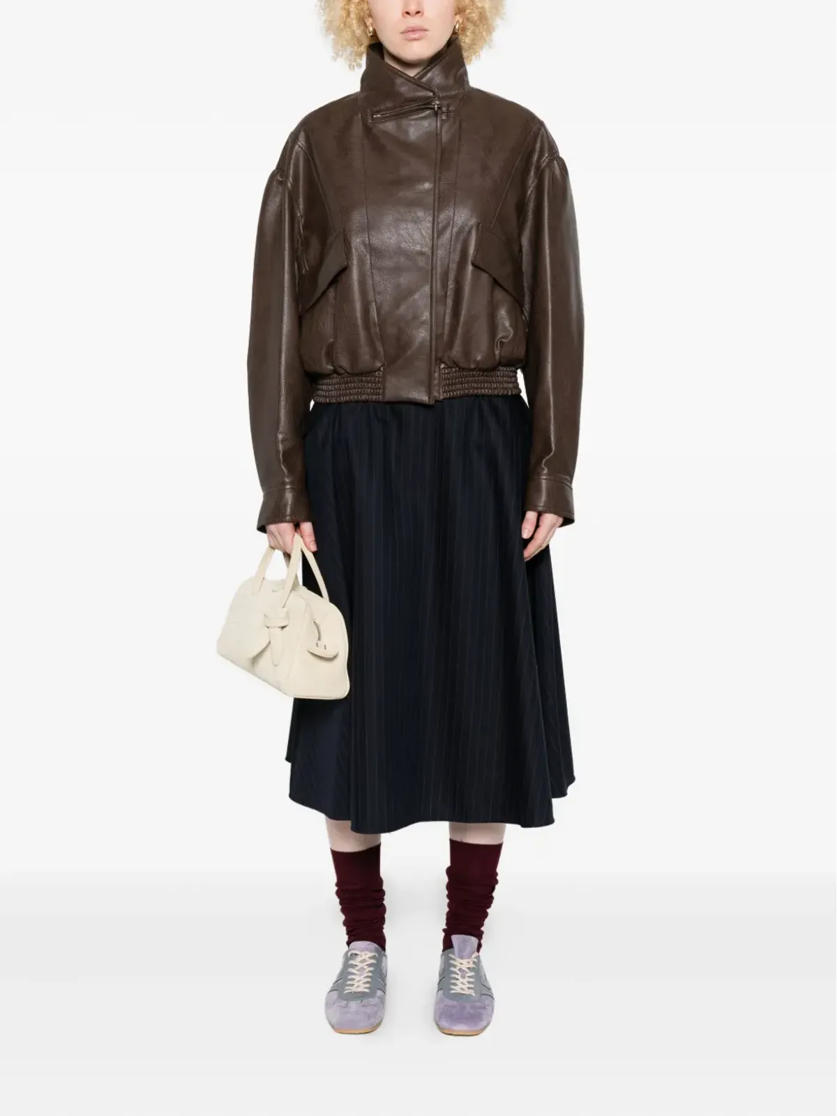 Golden Goose ピンストライプ ボタンディテール ミディ丈 Aライン スカート - 画像2