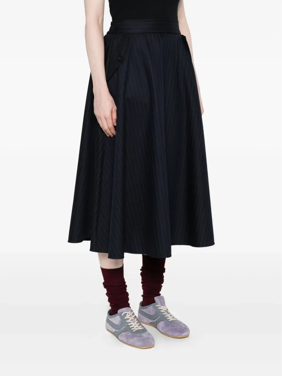 Golden Goose ピンストライプ ボタンディテール ミディ丈 Aライン スカート - 画像3