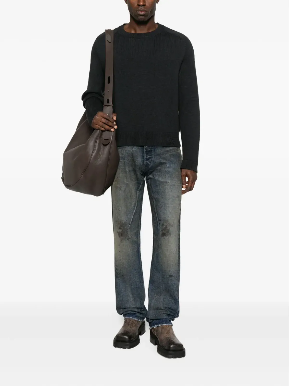 Rick Owens DRKSHDW ダメージ加工フリンジ裾ストレートジーンズ - 画像2