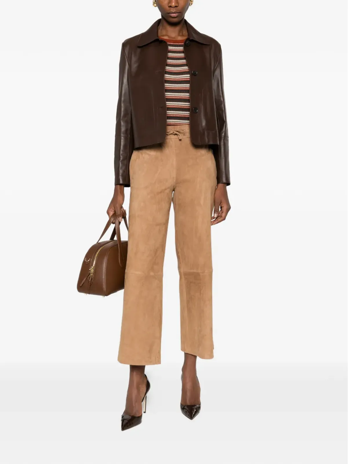 Arma Blair elastic-waistband leather trousers - Brown - 画像2