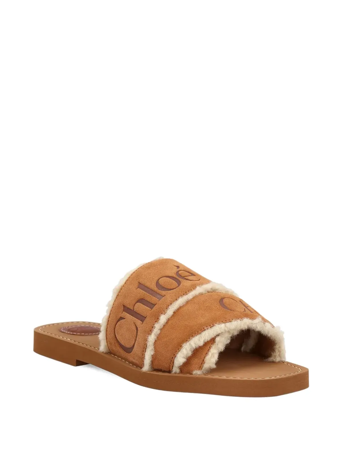 Chloé Woodyロゴ入りシアリングサンダル ブラウン - 画像2