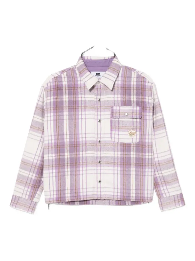 CHOCOOLATE CHOCOOLATE logo-embroidered checked shirt - Purpleの商品画像