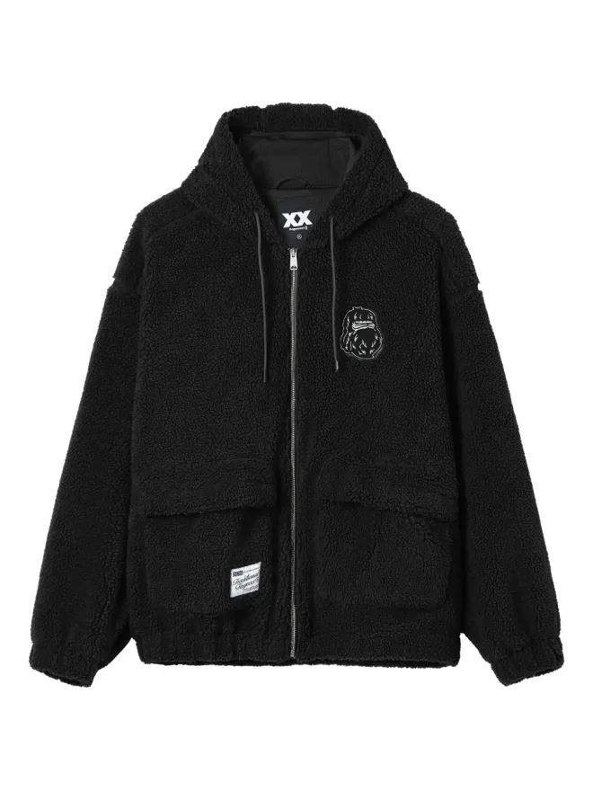 FINGERCROXX FINGERCROXX 刺繍入りフリースフードジャケット ブラックの商品画像