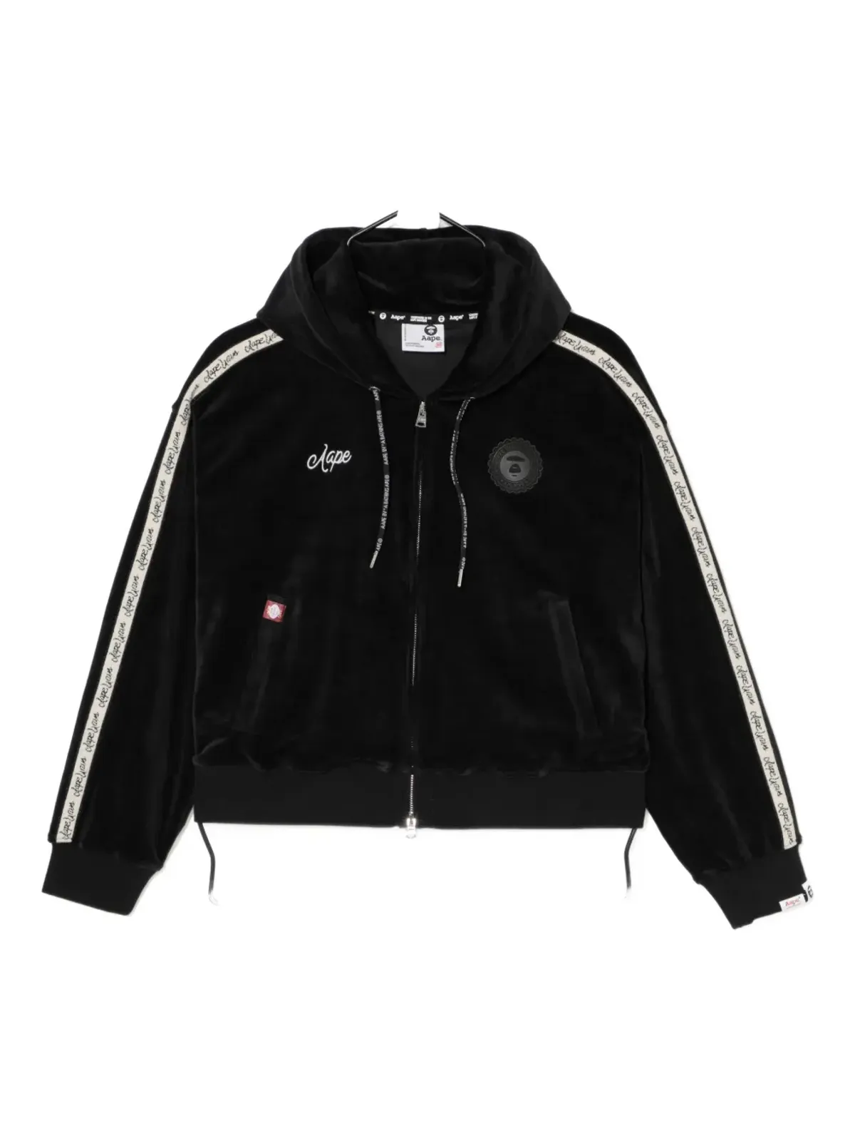 A BATHING APE® ロゴベルベットフーディ ブラック - 画像1