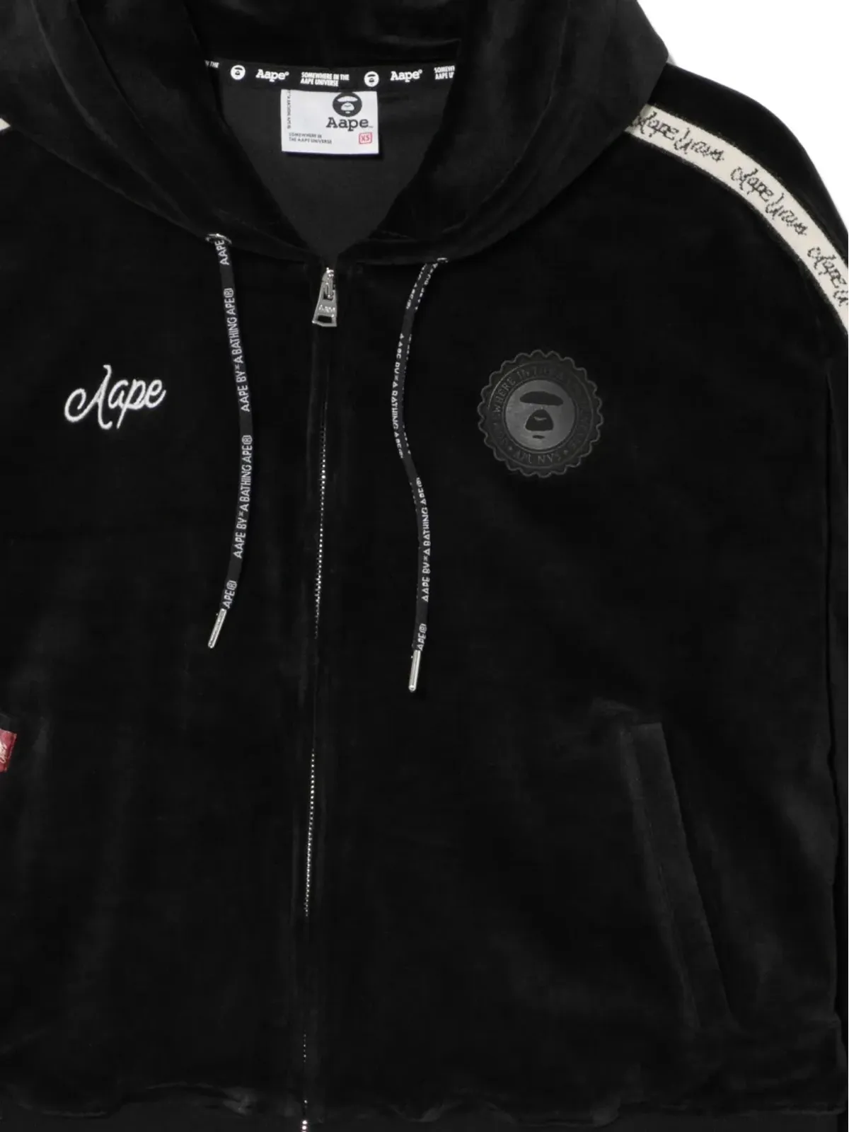 A BATHING APE® ロゴベルベットフーディ ブラック - 画像3