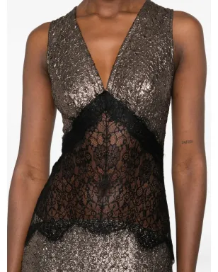 MIAU by Clara Rotescu Sokar lace-insert glitter maxi dress - Gold - サムネイル5