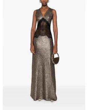 MIAU by Clara Rotescu Sokar lace-insert glitter maxi dress - Gold - サムネイル2