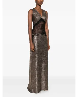 MIAU by Clara Rotescu Sokar lace-insert glitter maxi dress - Gold - サムネイル3