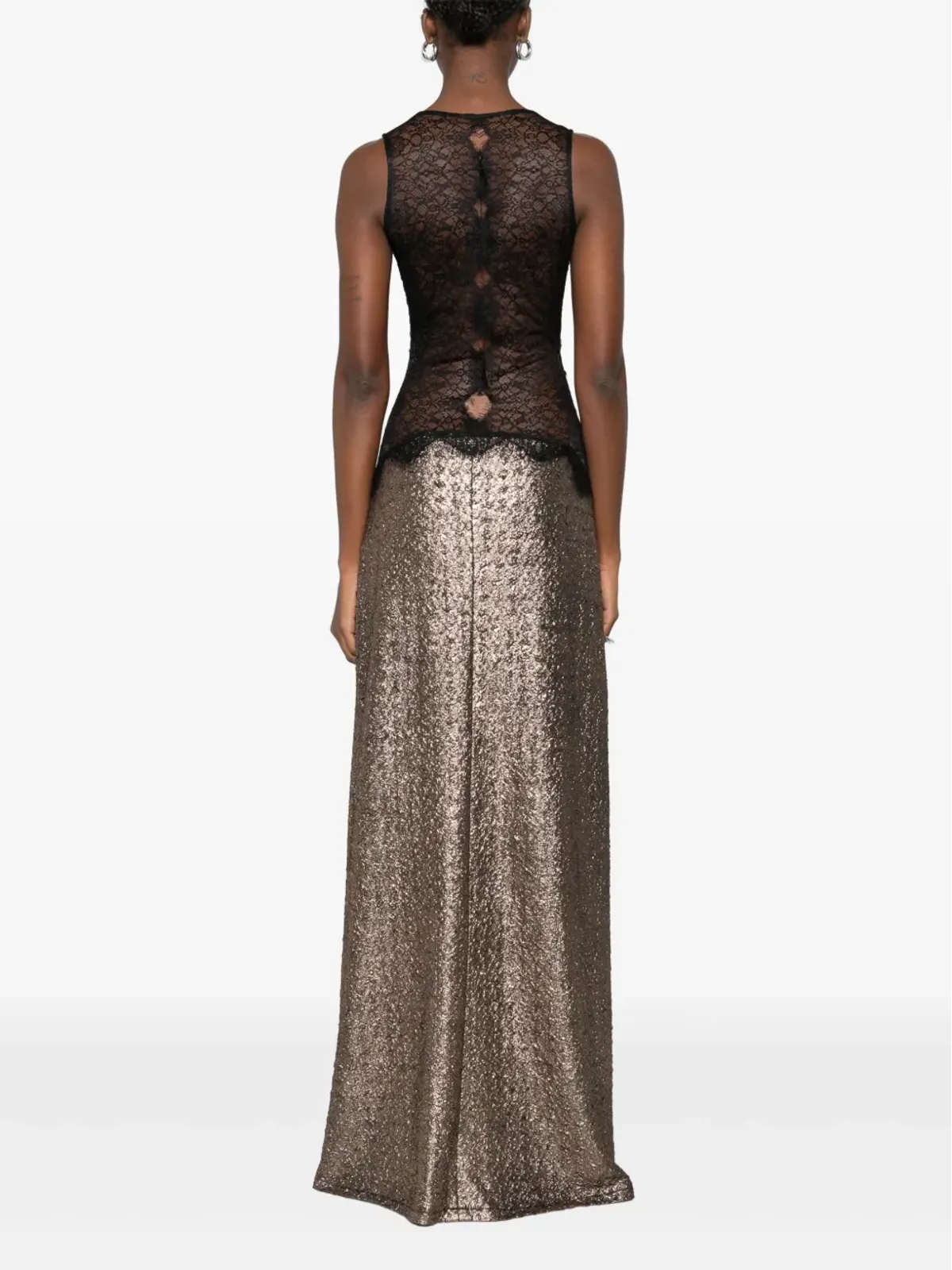 MIAU by Clara Rotescu Sokar lace-insert glitter maxi dress - Gold - 画像4