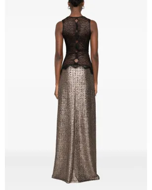 MIAU by Clara Rotescu Sokar lace-insert glitter maxi dress - Gold - サムネイル4