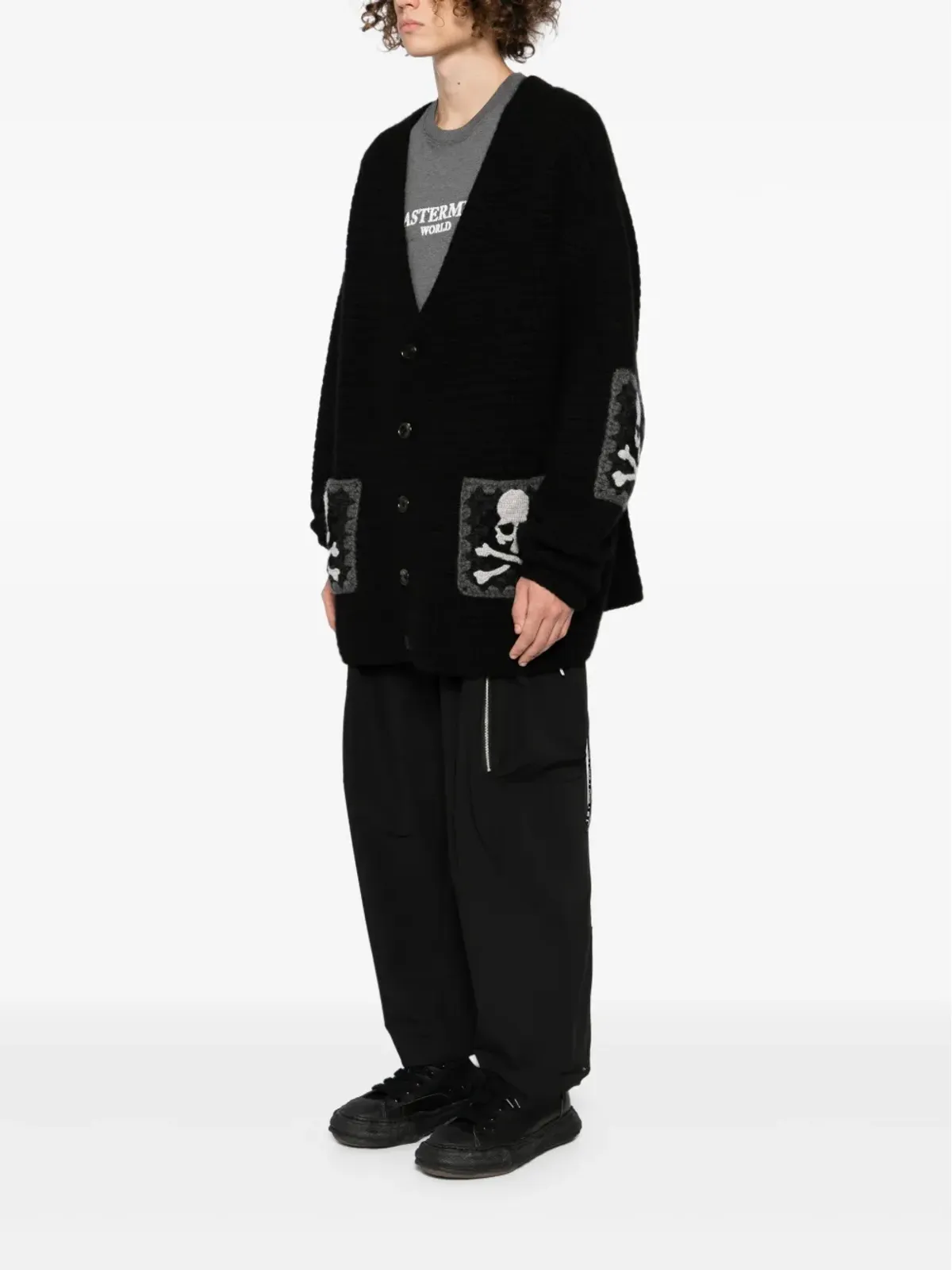 Mastermind World ハンドニットカーディガン ブラック - 画像3