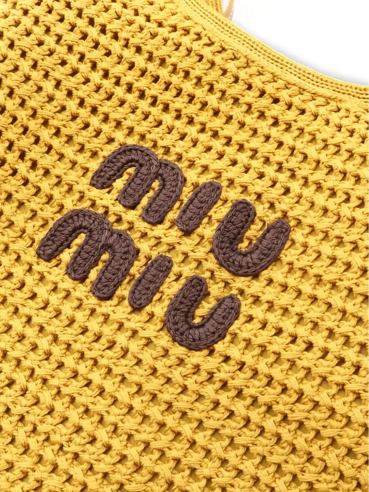 Miu Miu Pre-Owned ロゴアップリケ クロッシェニット ハンドバッグ - イエロー - 画像3