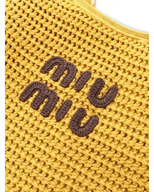 Miu Miu Pre-Owned ロゴアップリケ クロッシェニット ハンドバッグ - イエロー - サムネイル3