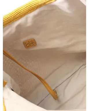 Miu Miu Pre-Owned ロゴアップリケ クロッシェニット ハンドバッグ - イエロー - サムネイル4