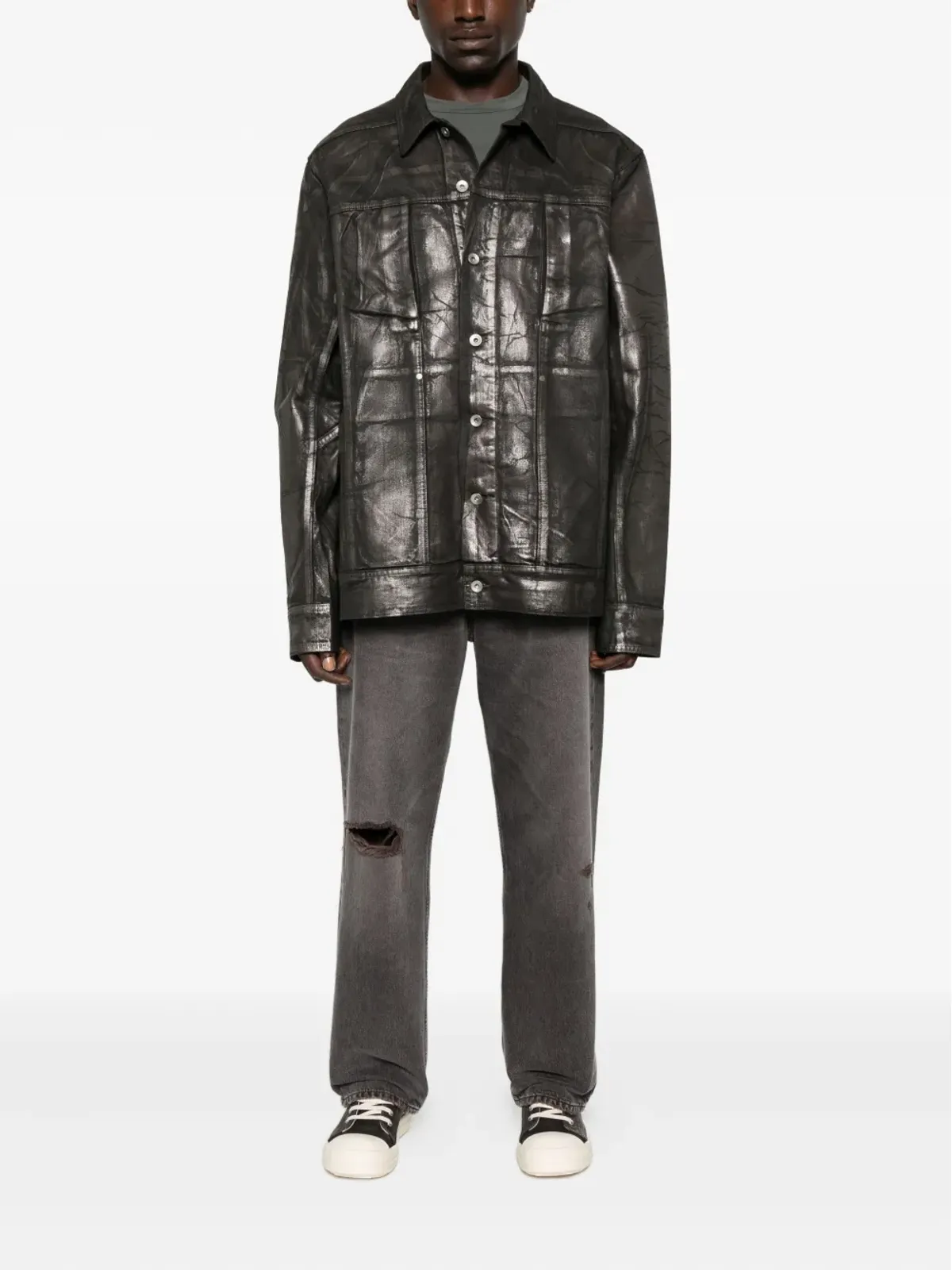 Rick Owens DRKSHDW ジャンボ メタリック風デニムジャケット - ブラック - 画像2