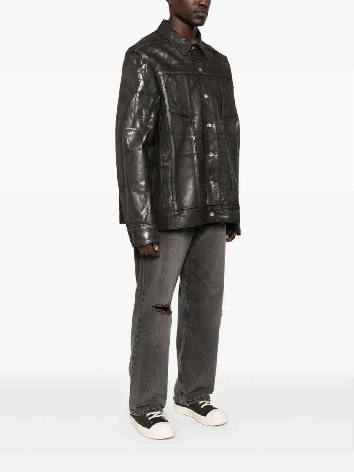 Rick Owens DRKSHDW ジャンボ メタリック風デニムジャケット - ブラック - 画像3