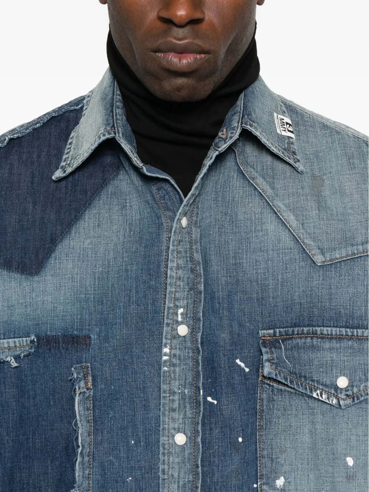 Maison MIHARA YASUHIRO ペイントスプラッター パッチワーク デニムシャツ - 画像5