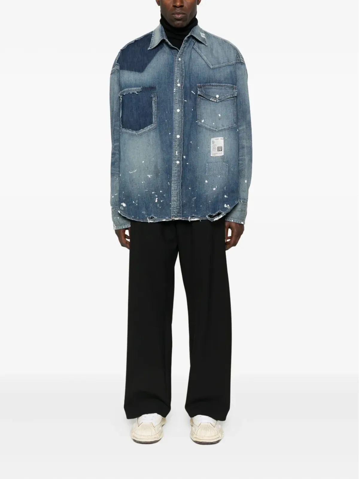Maison MIHARA YASUHIRO ペイントスプラッター パッチワーク デニムシャツ - 画像2