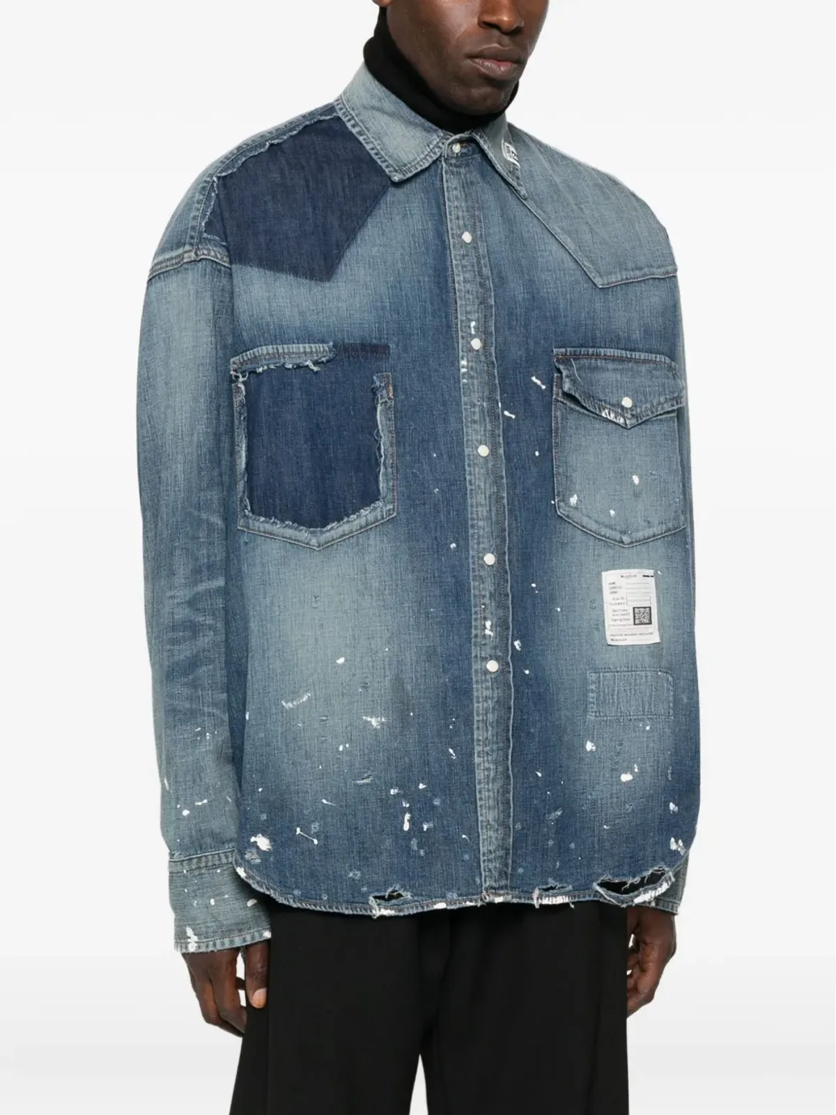 Maison MIHARA YASUHIRO ペイントスプラッター パッチワーク デニムシャツ - 画像3