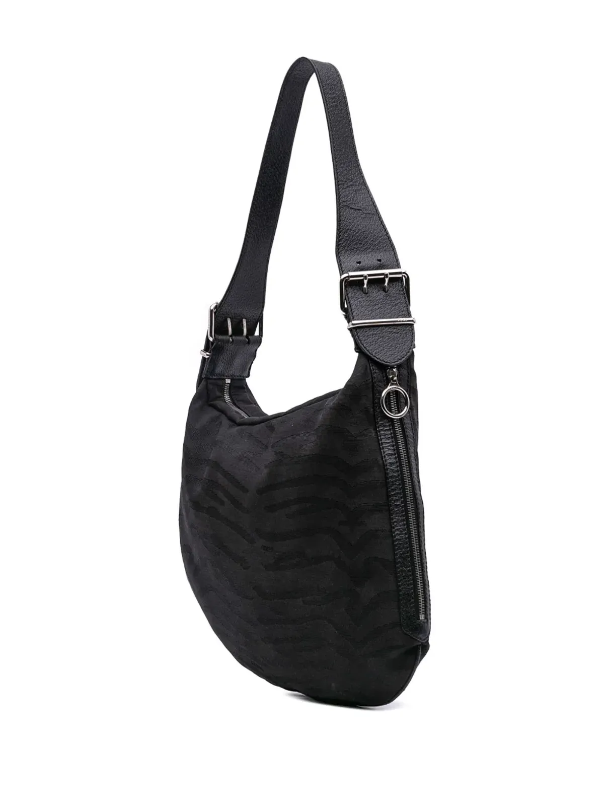 Fendi Pre-Owned ゼブラプリントキャンバス オイスター ホーボーバッグ - ブラック - 画像3