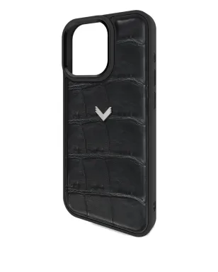 VELANTE クロコダイルテクスチャー レザー iPhone 16 Pro Max ケース - ブラック - サムネイル3