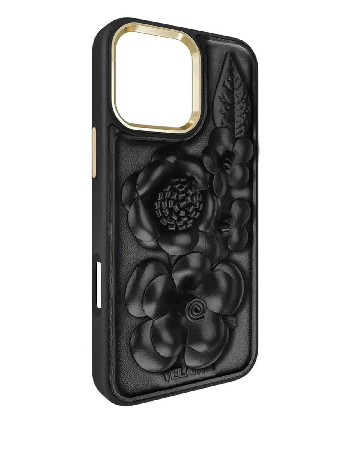 VELANTE フローラルエンボスレザー iPhone ケース - ブラック - 画像3