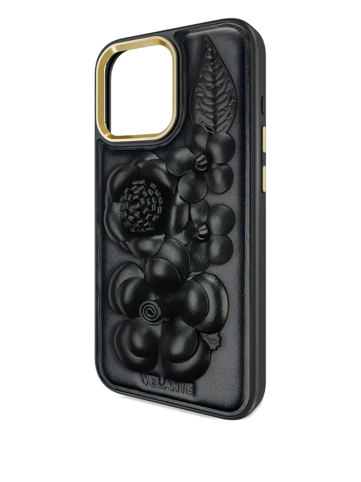 VELANTE フローラルエンボスレザー iPhone ケース - ブラック - 画像4