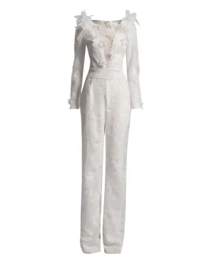 Tadashi Shoji フローラルレースのフリルジャンプスーツ - サムネイル1