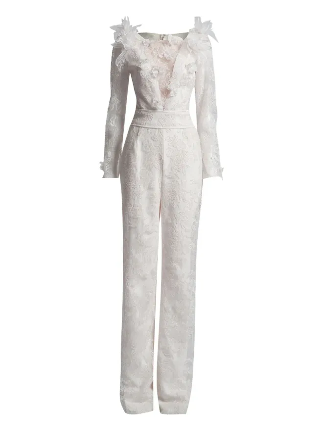Tadashi Shoji Tadashi Shoji フローラルレースのフリルジャンプスーツの商品画像