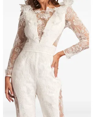 Tadashi Shoji フローラルレースのフリルジャンプスーツ - サムネイル4
