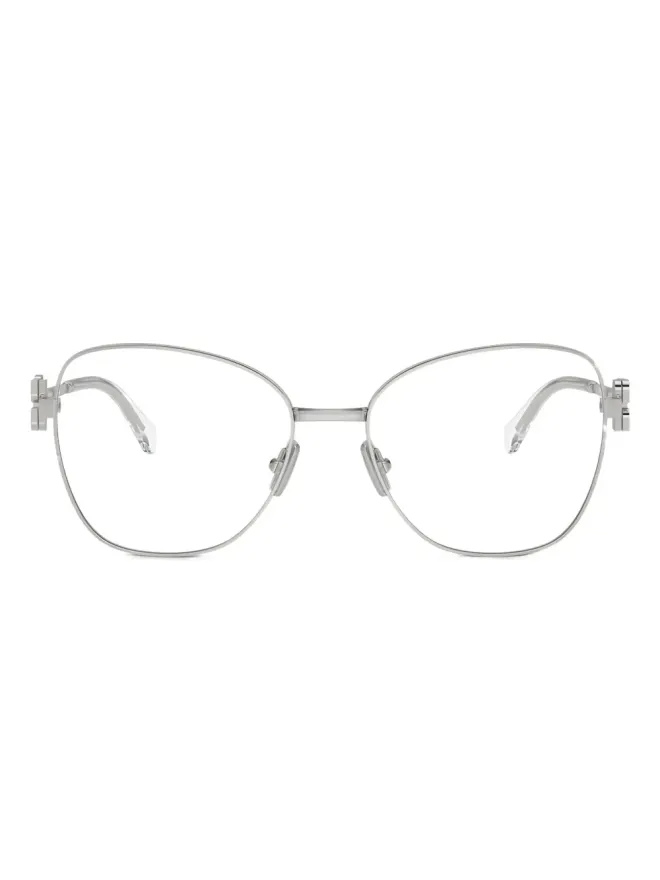 Miu Miu Eyewear Miu Miu Eyewear cat-eye frame temple-detail glasses - Silverの商品画像