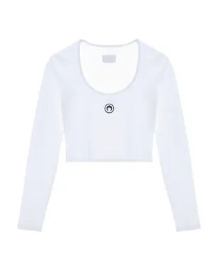 Marine Serre ロゴ刺繍入り ラウンドネックトップ - White - サムネイル1