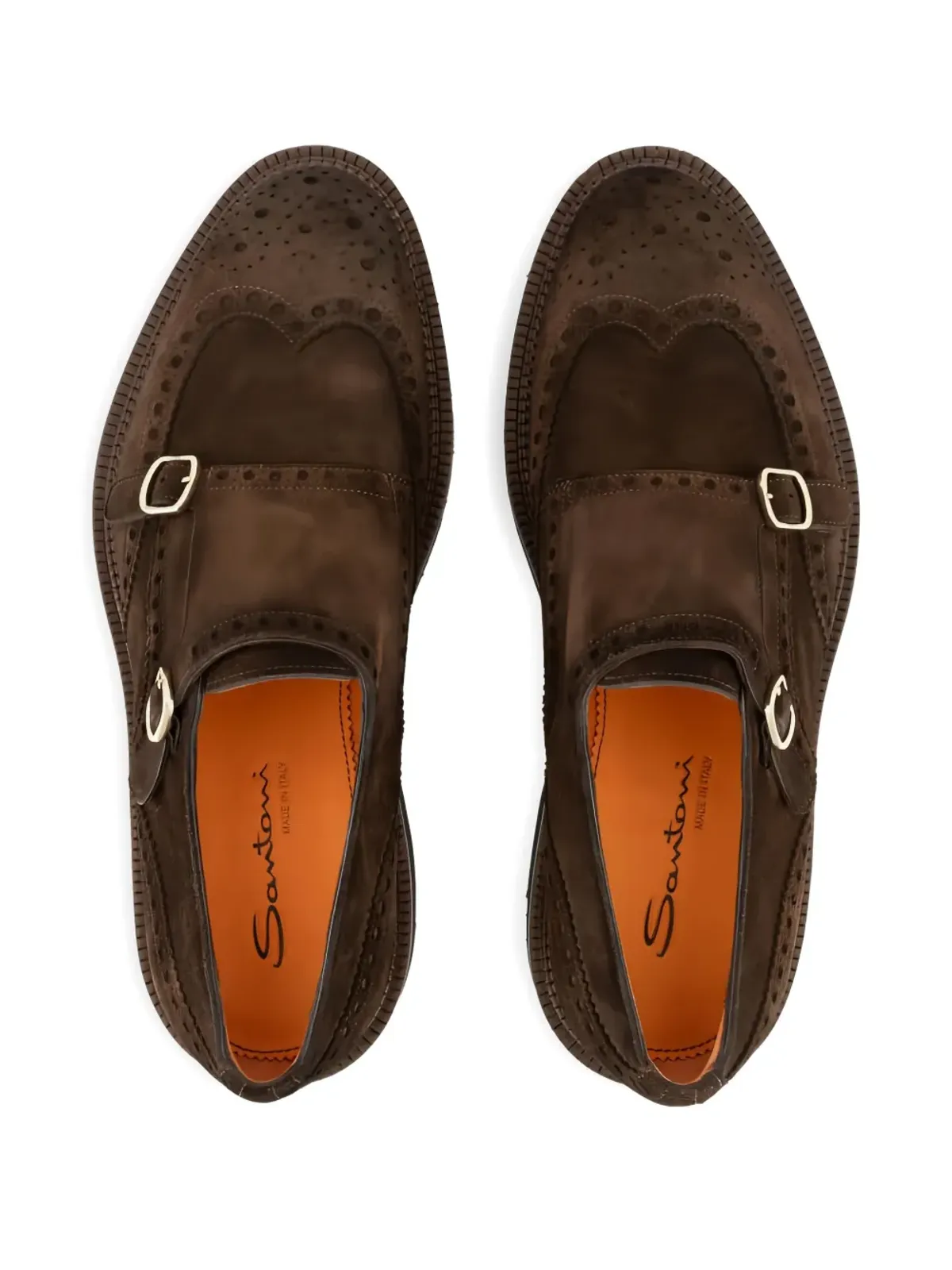 Santoni ダブルバックルスエードモンクシューズ - ブラウン - 画像2