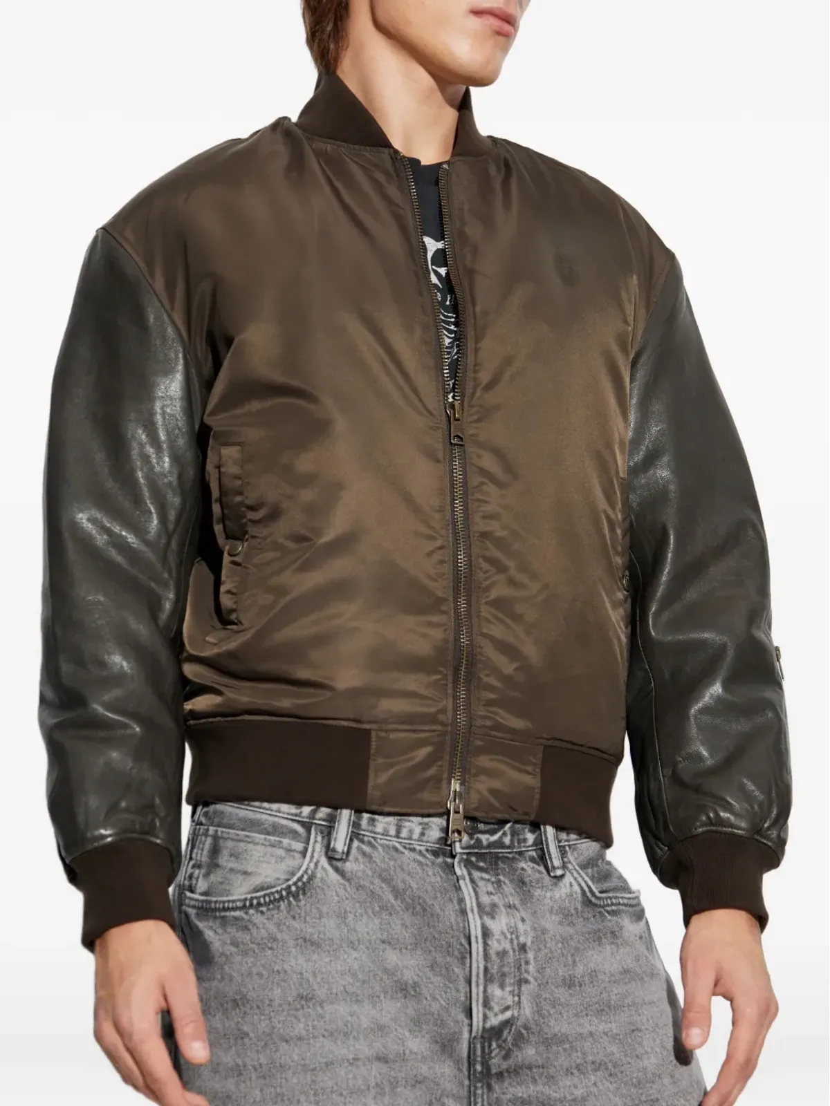 AllSaints Myler レザー袖ボンバージャケット - 画像3