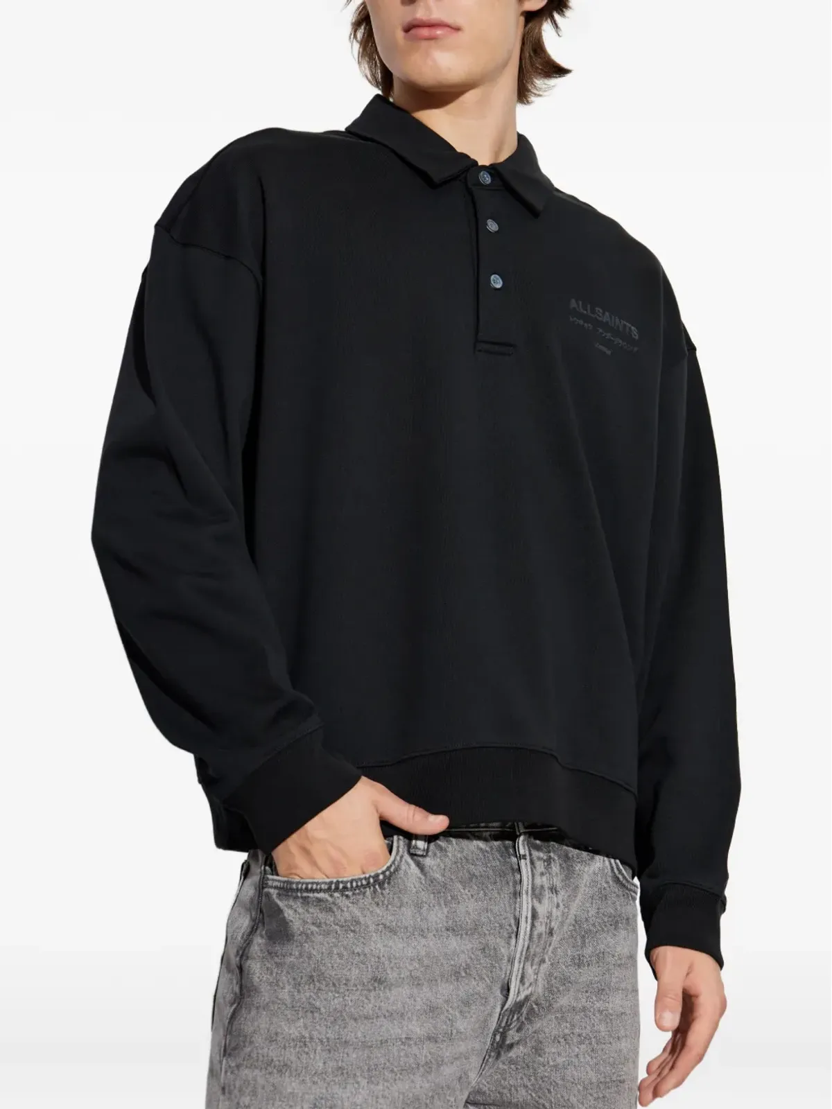 AllSaints XANDER 襟付きポロシャツ - ブラック - 画像3