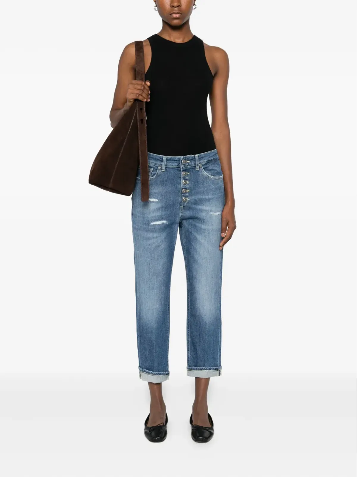 DONDUP ボタン付き distressed デニム クロップドジーンズ - 画像2