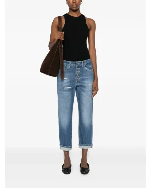 DONDUP ボタン付き distressed デニム クロップドジーンズ - サムネイル2