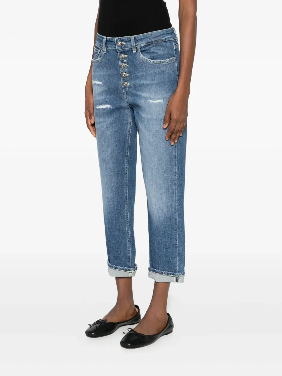 DONDUP ボタン付き distressed デニム クロップドジーンズ - 画像3