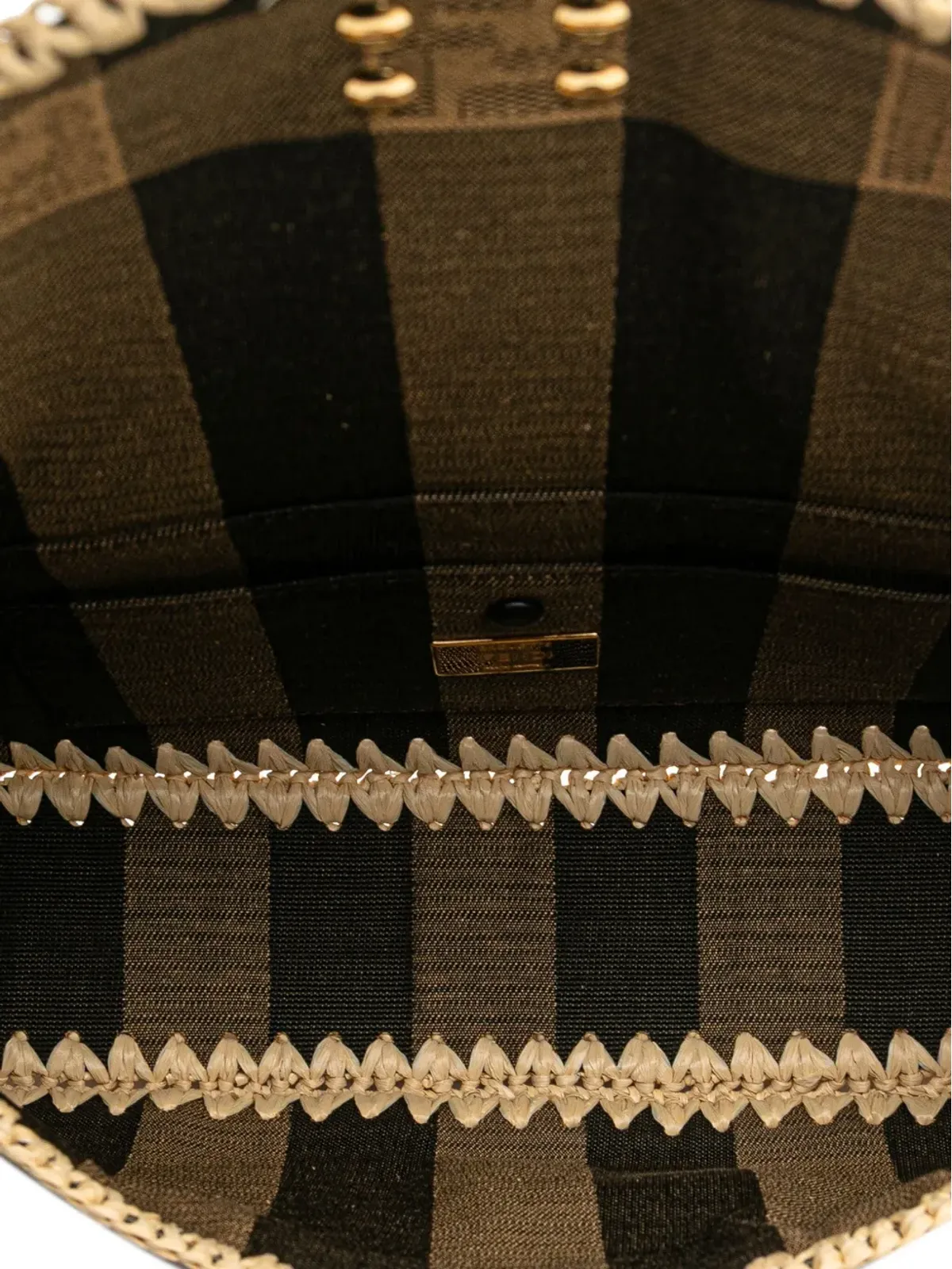 Fendi ビンテージ ペキンギンガム キャンバスとラフィア バゲット・サッチェル ブラウン - 画像5