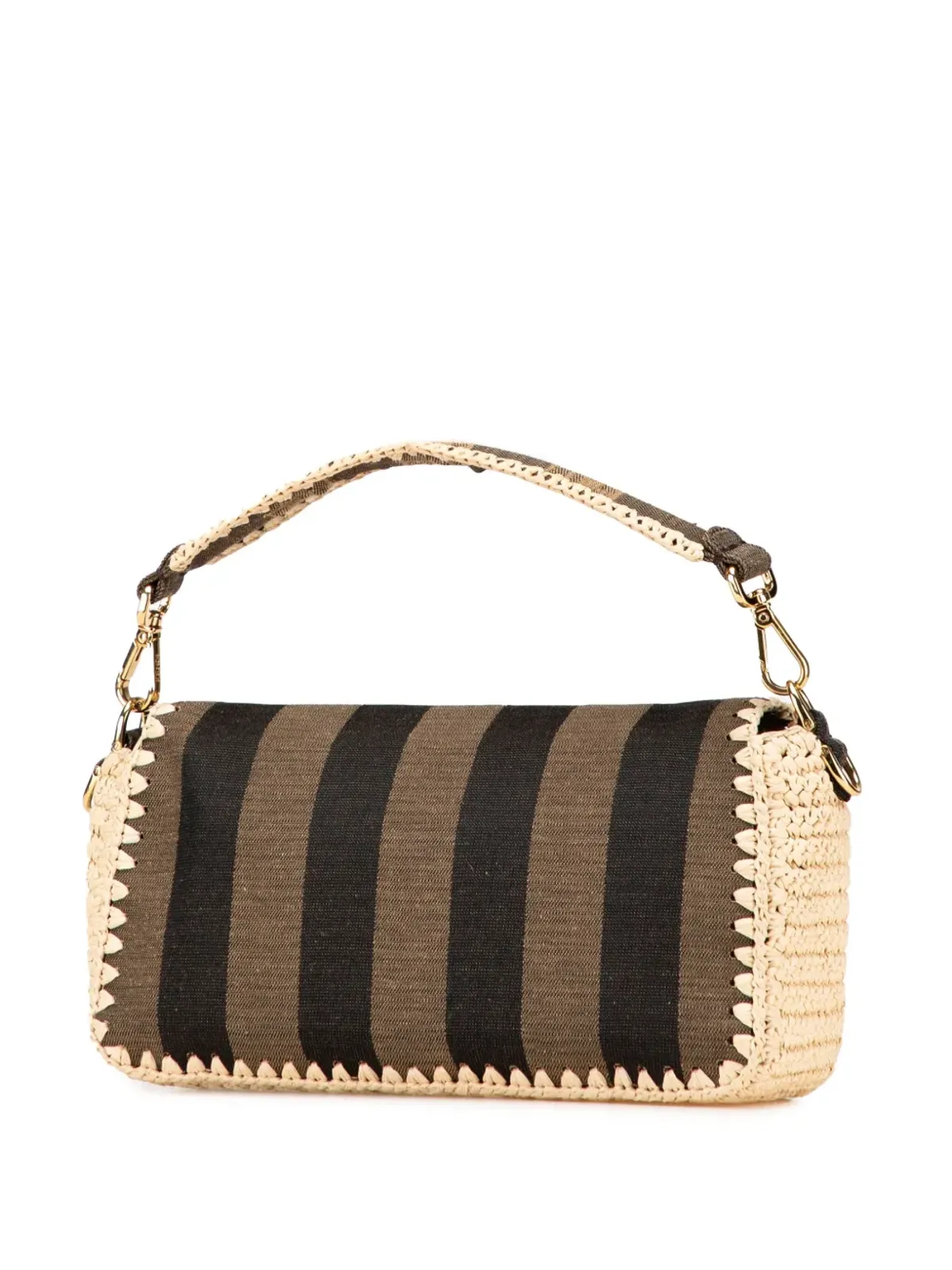 Fendi ビンテージ ペキンギンガム キャンバスとラフィア バゲット・サッチェル ブラウン - 画像3
