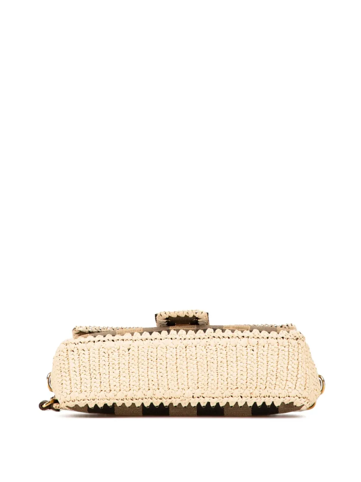 Fendi ビンテージ ペキンギンガム キャンバスとラフィア バゲット・サッチェル ブラウン - 画像4