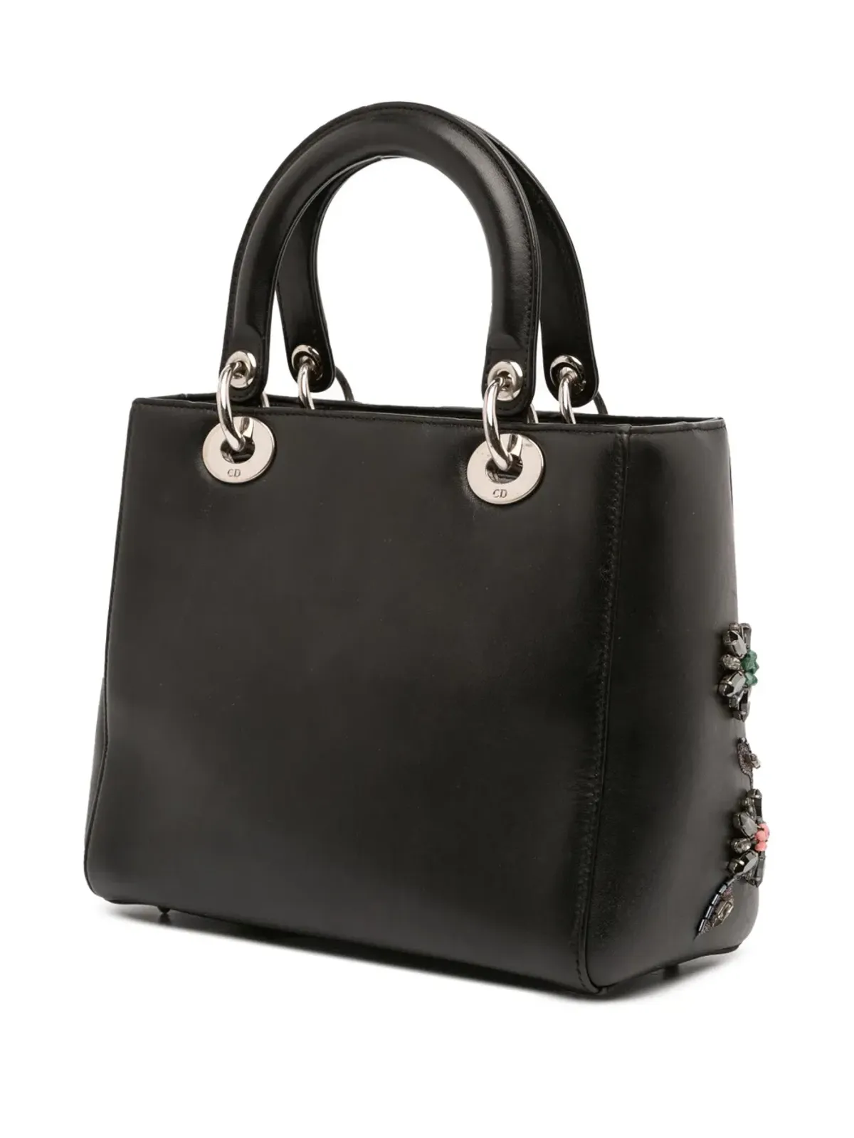 Christian Dior Pre-Owned 2014 Beaded Floral Embellished Lambskin Lady Dior satchel - Black - 画像3