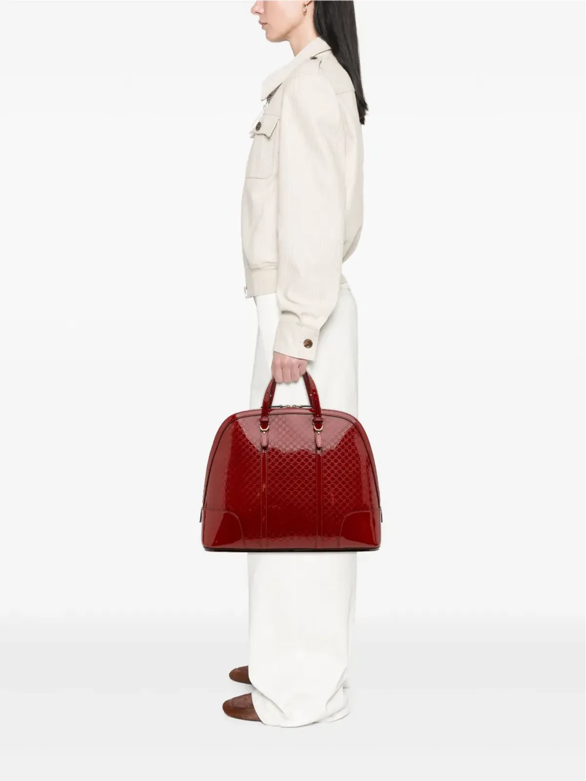 Gucci Pre-Owned マイクログッチシマ・パテント ドーム型トップハンドルバッグ（サッチェル） - Red - 画像2