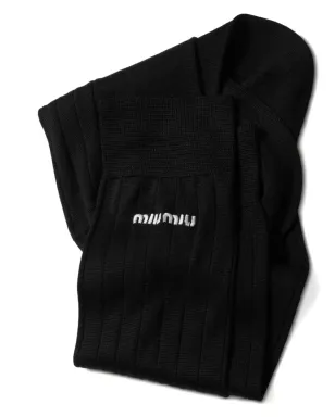Miu Miu ロゴ刺繍入りリブ編みソックス - ブラック - サムネイル1
