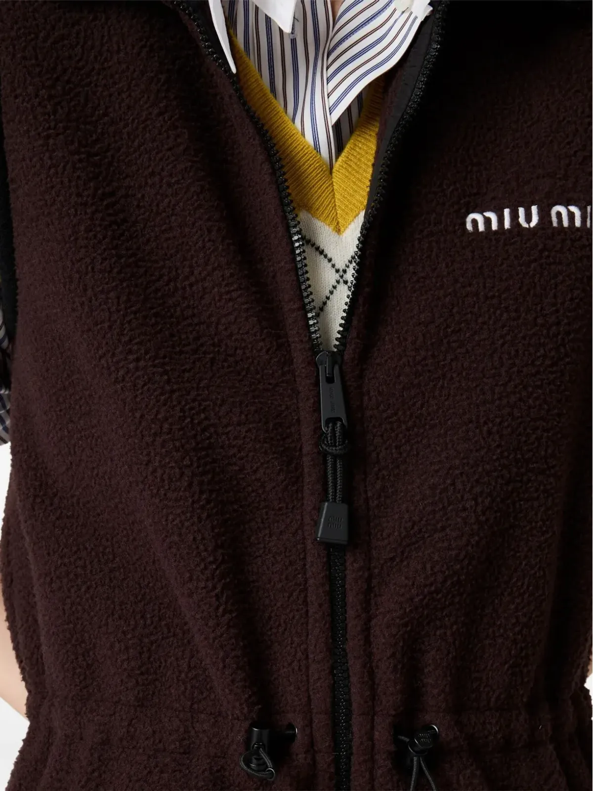 Miu Miu スタンドカラー フリース ドレス - ブラウン - 画像5