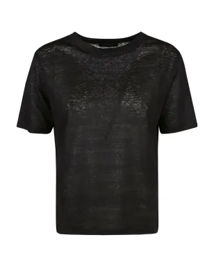 Aragona リネン クルーネックTシャツ - ブラック - サムネイル1
