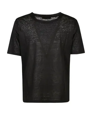 Aragona リネン クルーネックTシャツ - ブラック - サムネイル2