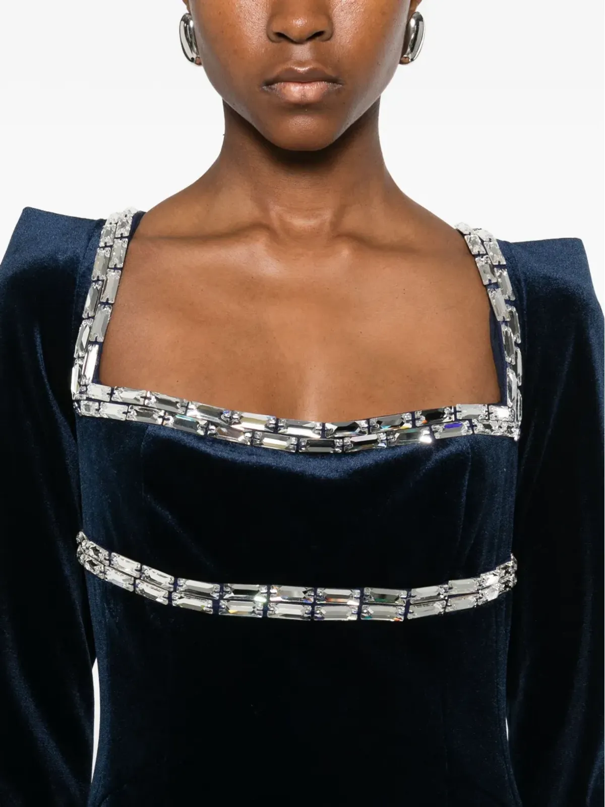 JEAN-LOUIS SABAJI クリスタル装飾ベルベットイブニングドレス ブルー - 画像5