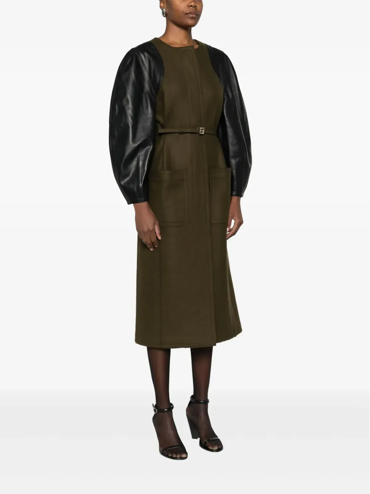 FENDI レザー袖ウールコート - 画像3