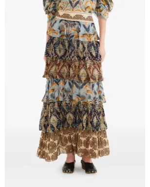 FARM Rio ruffled tiered skirt - Brown - サムネイル1